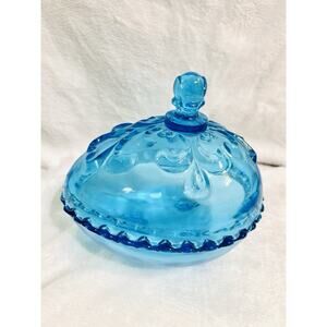 Vtg Indiana Glass Tiara Blue Duchess Easter Egg Candy Dish with Lid